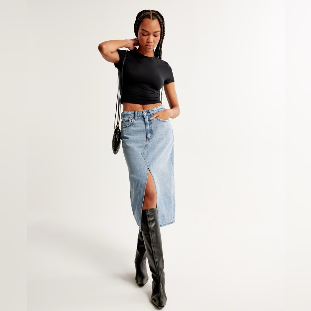 Abercrombie & Fitch Denim Midi Skirt - Light Wash